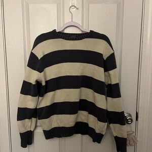Brandy Melville Striped Blue and Cream Crewneck Sweater